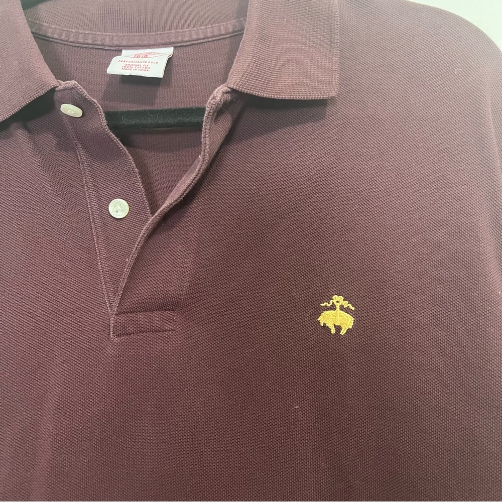 Brooks Brothers Maroon Men’s XL Performance Polo Short Sleeve Yellow Logo